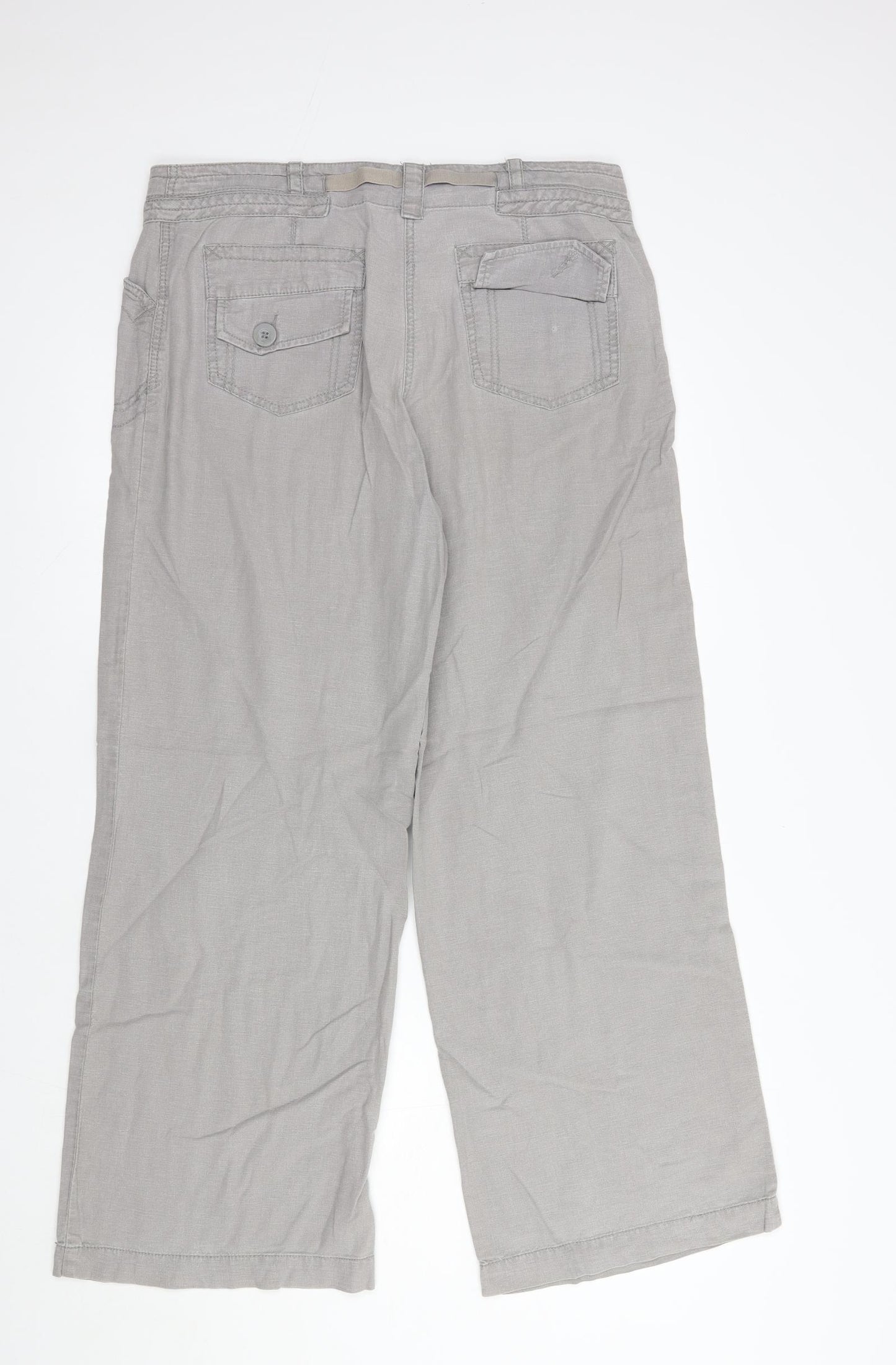 NEXT Womens Grey  Linen Trousers  Size 12 L29 in Regular Drawstring