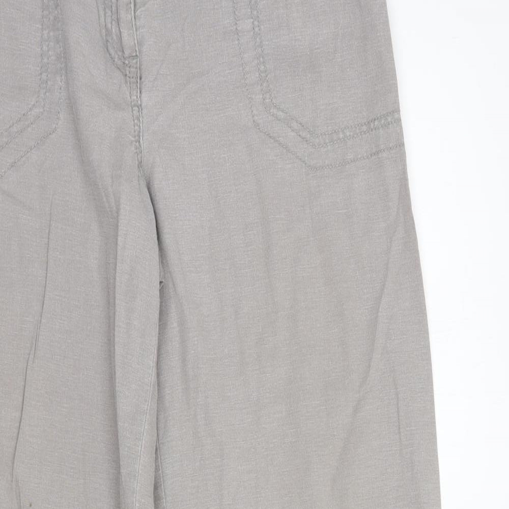 NEXT Womens Grey  Linen Trousers  Size 12 L29 in Regular Drawstring