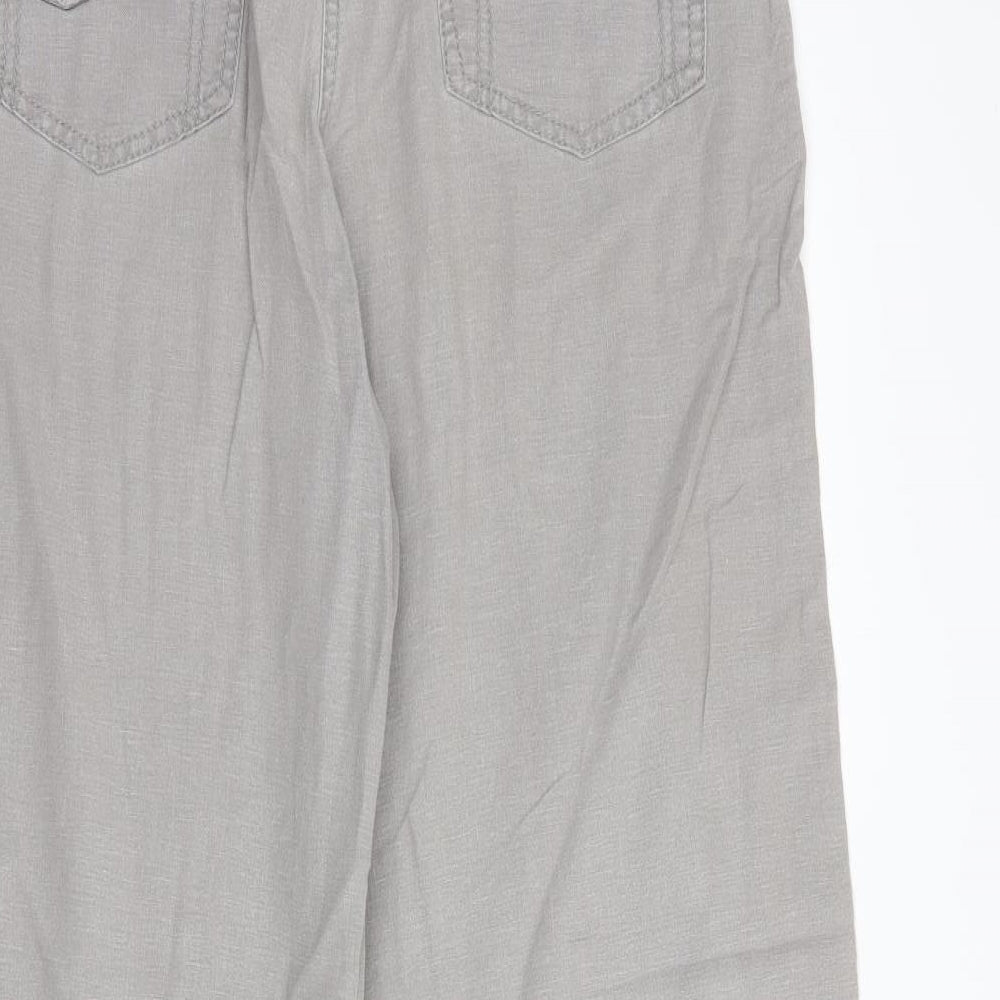 NEXT Womens Grey  Linen Trousers  Size 12 L29 in Regular Drawstring