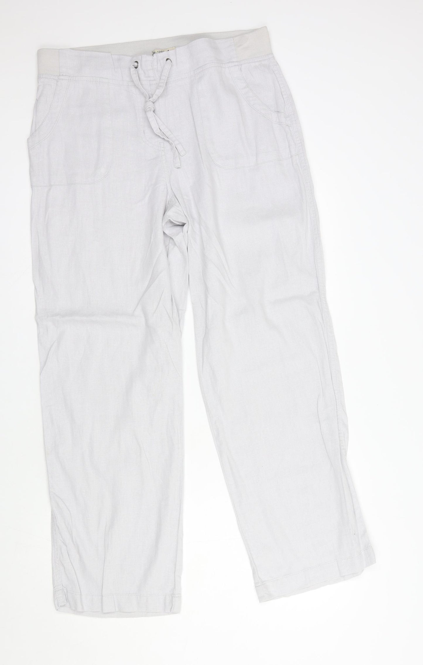 M&Co Womens Grey  Linen Trousers  Size 14 L31 in Regular Drawstring