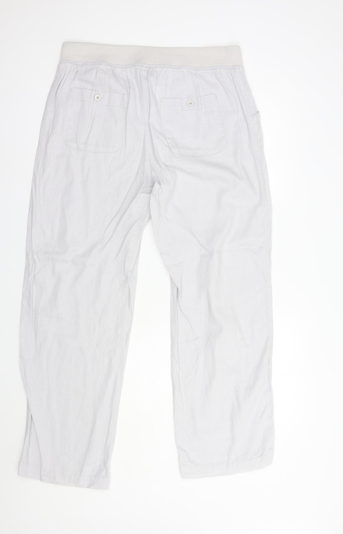 M&Co Womens Grey  Linen Trousers  Size 14 L31 in Regular Drawstring