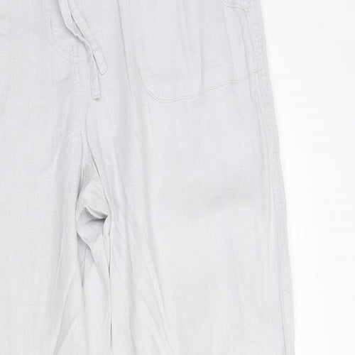 M&Co Womens Grey  Linen Trousers  Size 14 L31 in Regular Drawstring
