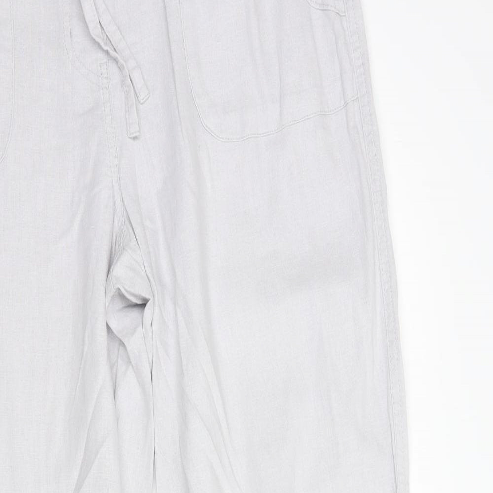 M&Co Womens Grey  Linen Trousers  Size 14 L31 in Regular Drawstring