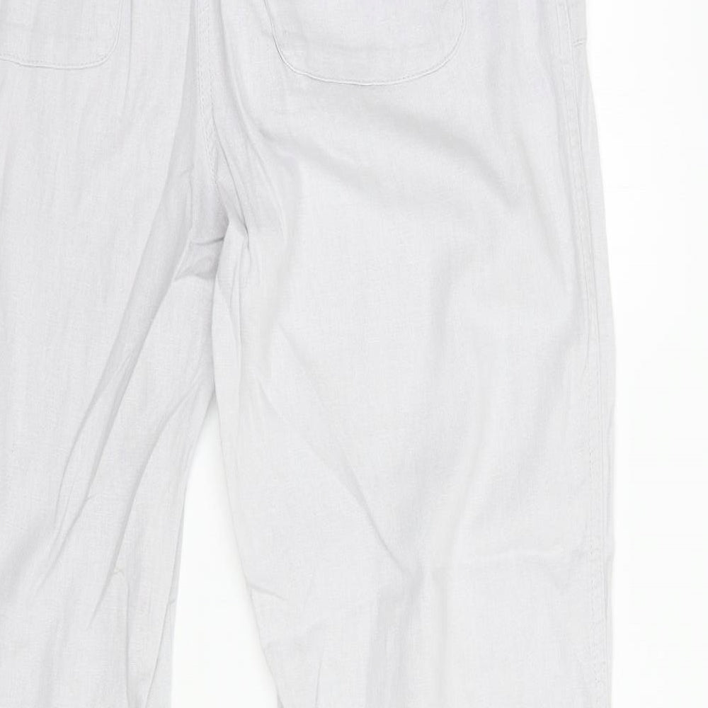M&Co Womens Grey  Linen Trousers  Size 14 L31 in Regular Drawstring