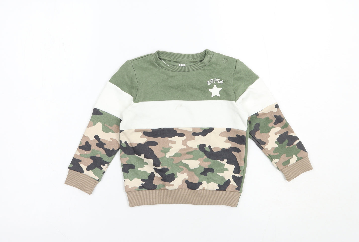 F&F Baby Green Camouflage Cotton Pullover Jumper Size 18-24 Months  Snap