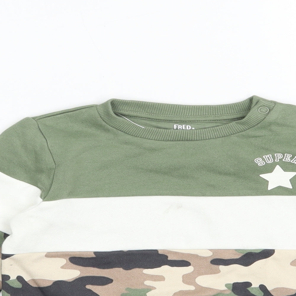 F&F Baby Green Camouflage Cotton Pullover Jumper Size 18-24 Months  Snap