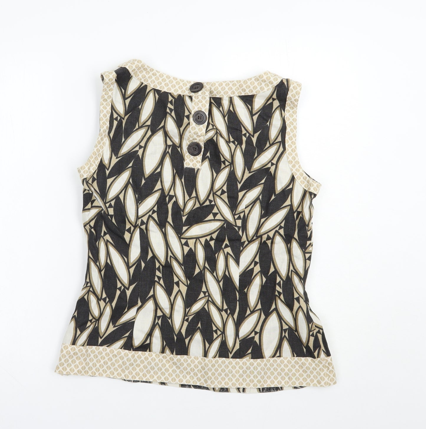 NEXT Womens Beige Geometric Linen Basic Blouse Size 12 Boat Neck