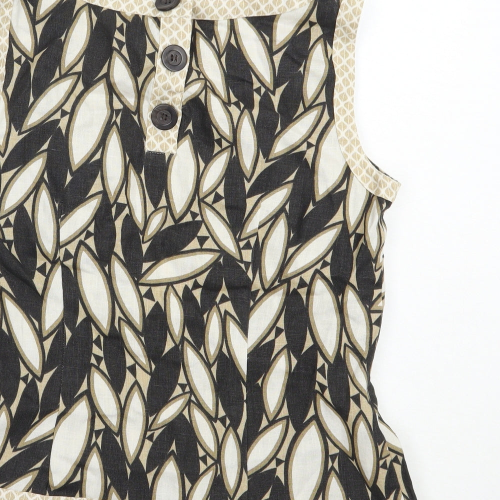 NEXT Womens Beige Geometric Linen Basic Blouse Size 12 Boat Neck