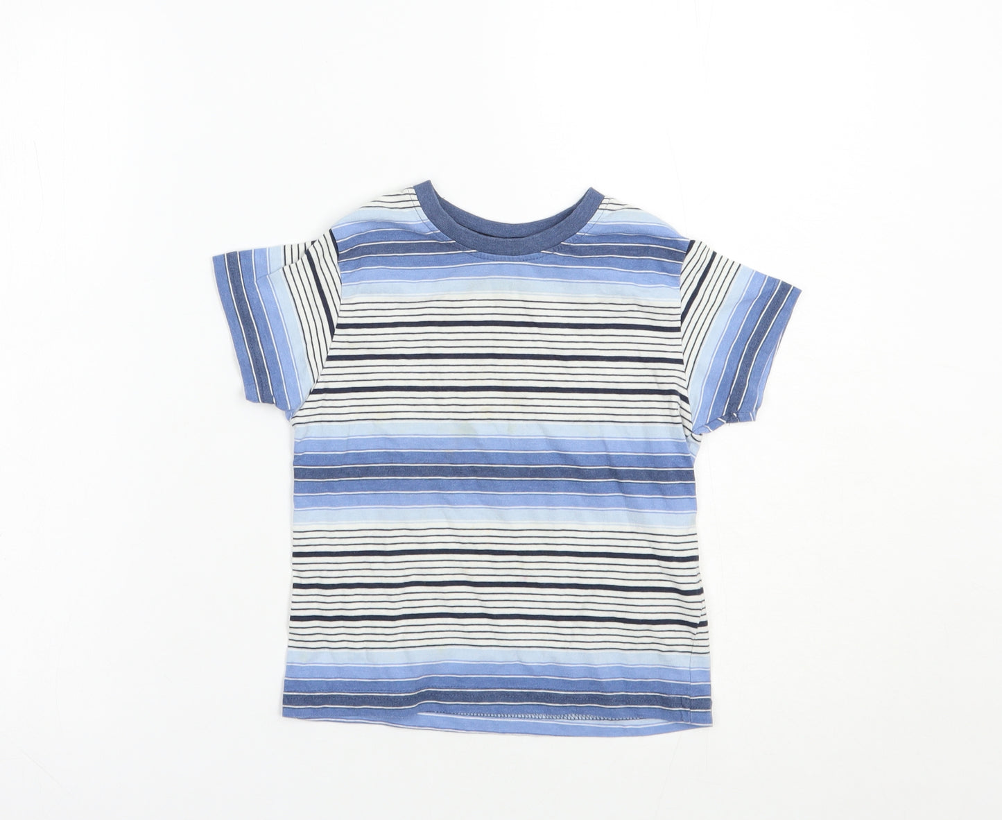 Primark Boys Blue Striped Cotton Pullover T-Shirt Size 3-4 Years Crew Neck Pullover