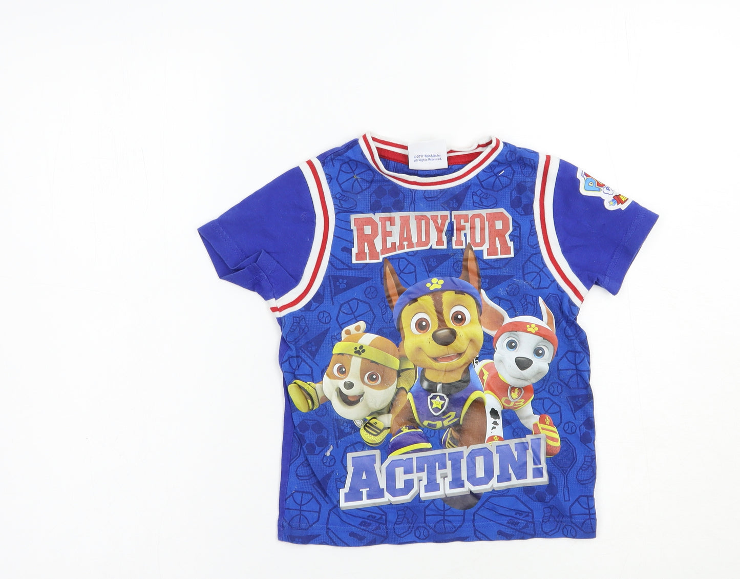 F&F Boys Blue  Cotton Pullover T-Shirt Size 3-4 Years Crew Neck Pullover - Paw Patrol