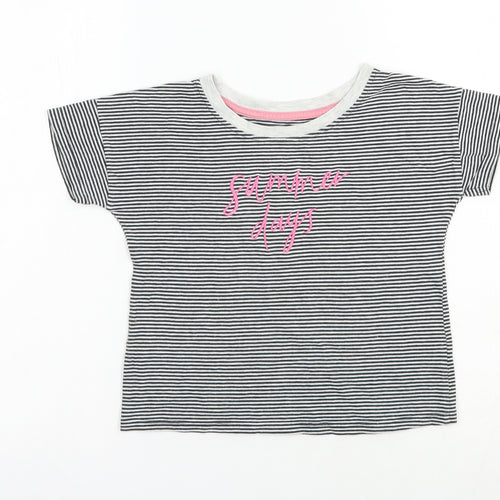 TU Girls Black Striped Cotton Basic T-Shirt Size 9 Years Boat Neck Pullover - Summer Days