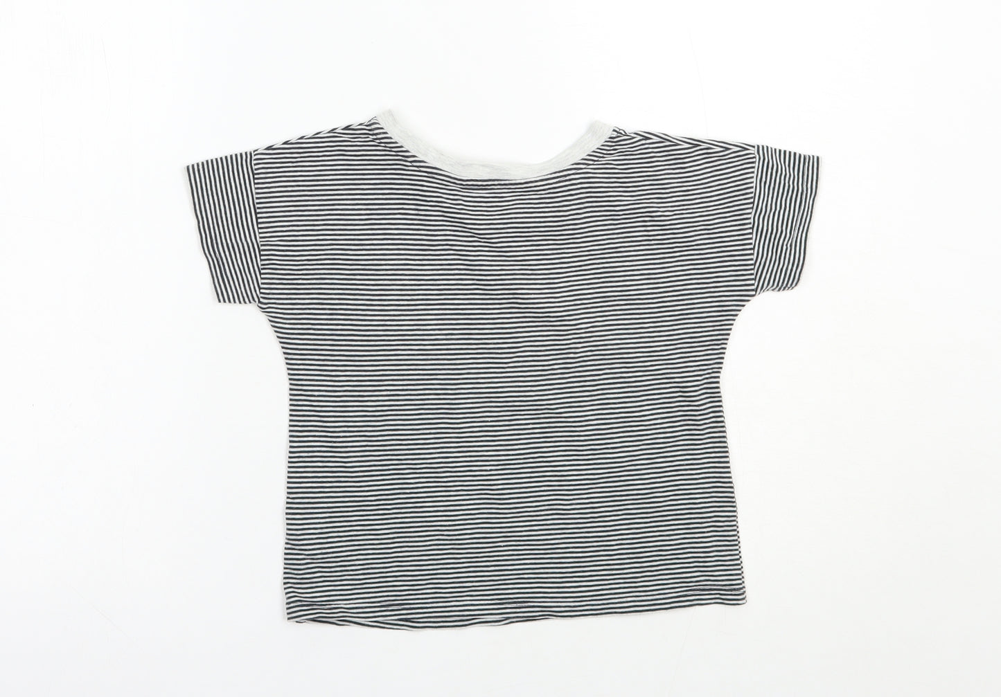 TU Girls Black Striped Cotton Basic T-Shirt Size 9 Years Boat Neck Pullover - Summer Days