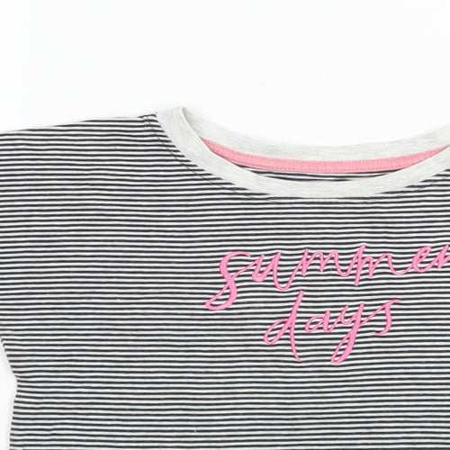 TU Girls Black Striped Cotton Basic T-Shirt Size 9 Years Boat Neck Pullover - Summer Days