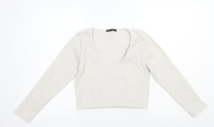 Dunnes Stores Womens Grey  Polyamide Cropped T-Shirt Size M Scoop Neck Pullover