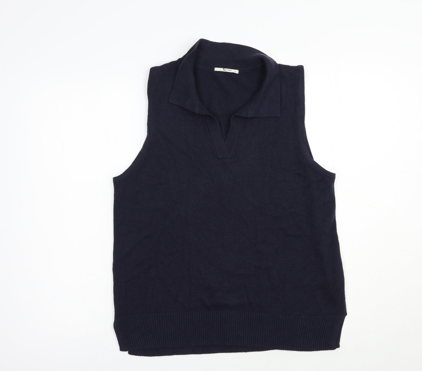 TU Womens Blue Collared  Cotton Vest Jumper Size 14