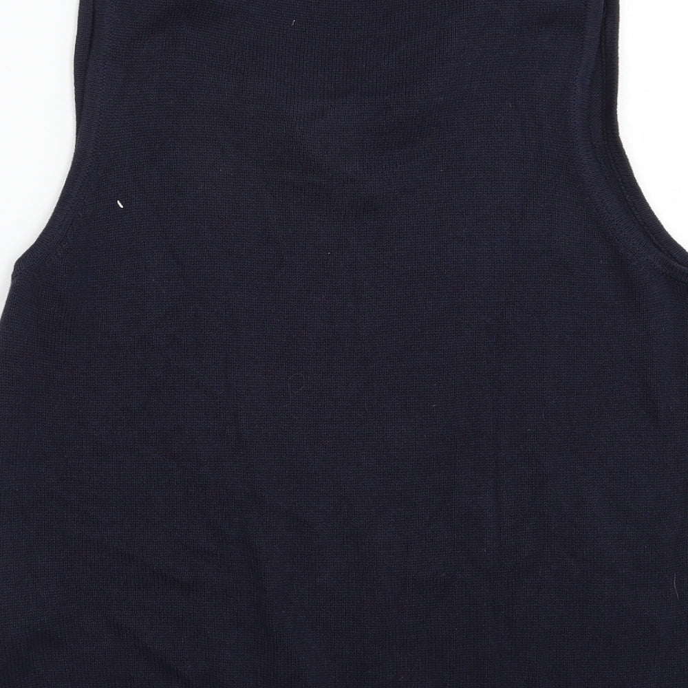 TU Womens Blue Collared  Cotton Vest Jumper Size 14