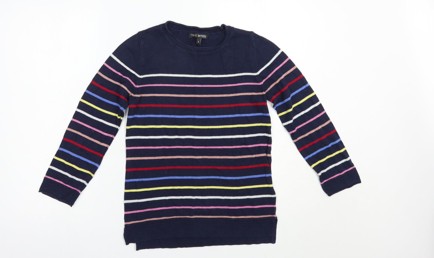 NEXT Womens Blue Crew Neck Striped Cotton Pullover Jumper Size 6