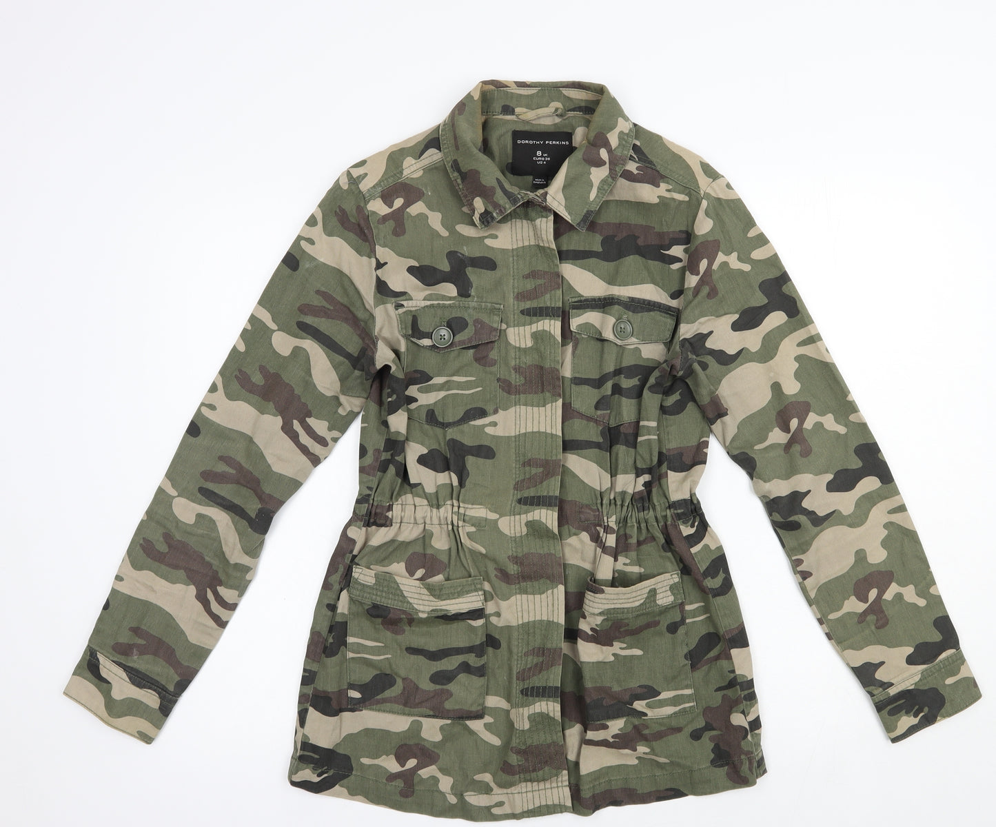 Dorothy Perkins Womens Green Camouflage  Jacket  Size 8  Button
