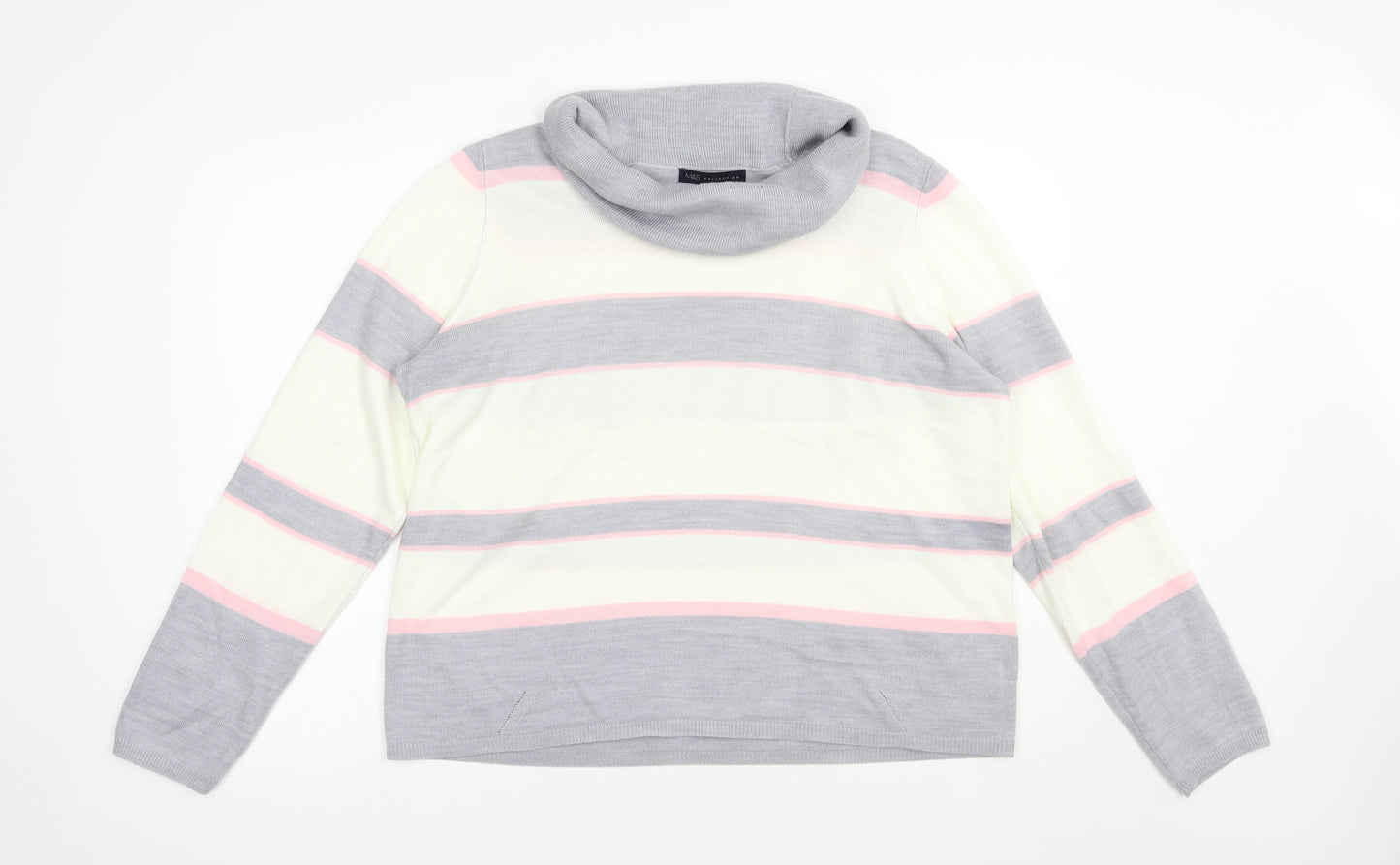Marks and Spencer Womens Grey Roll Neck Striped Acrylic Pullover Jumper Size 18