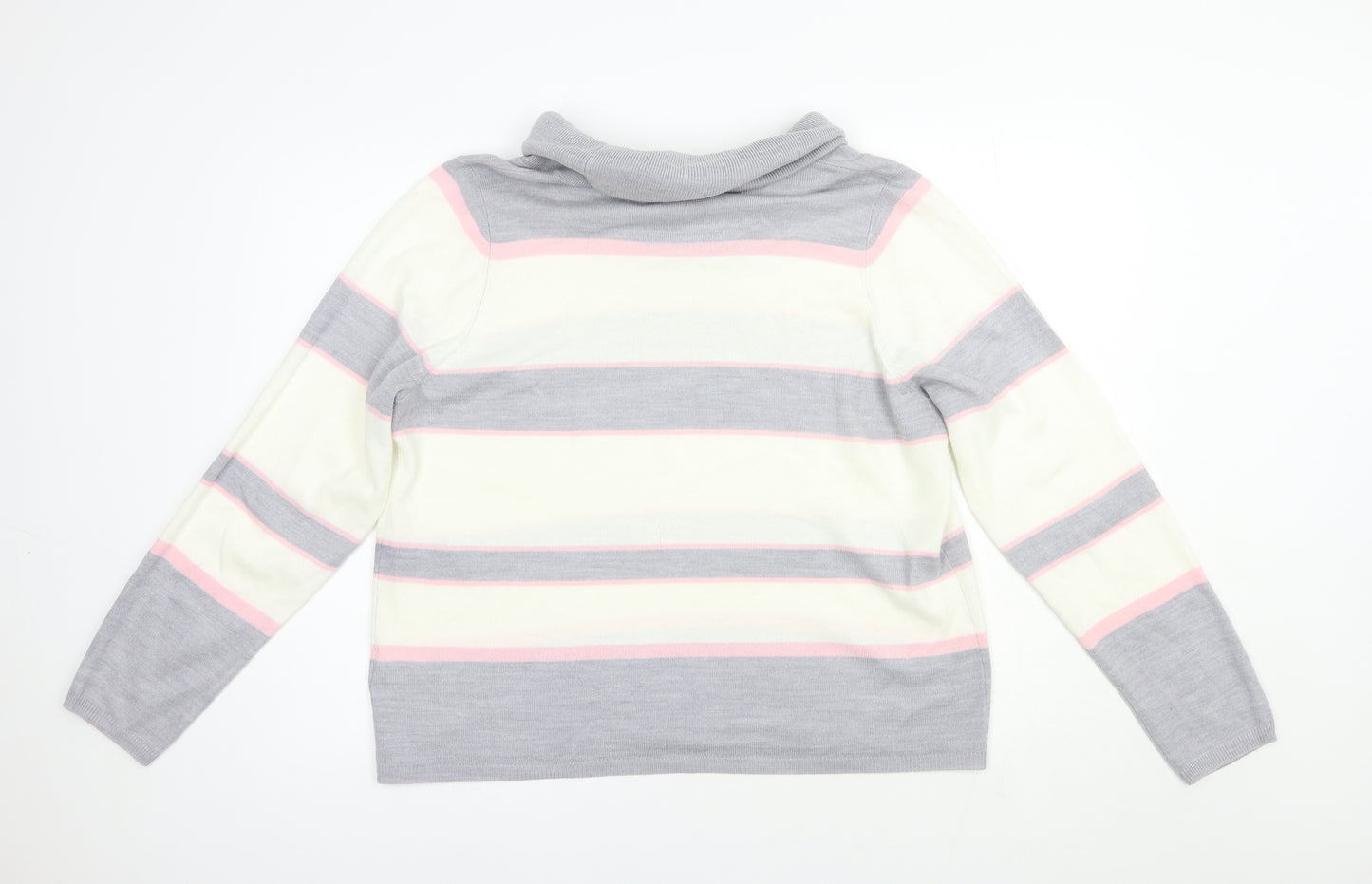 Marks and Spencer Womens Grey Roll Neck Striped Acrylic Pullover Jumper Size 18