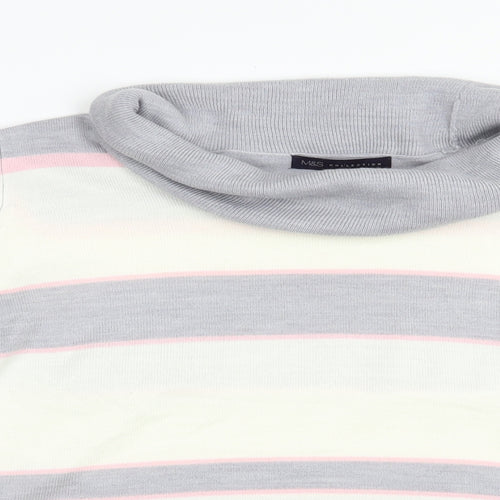 Marks and Spencer Womens Grey Roll Neck Striped Acrylic Pullover Jumper Size 18