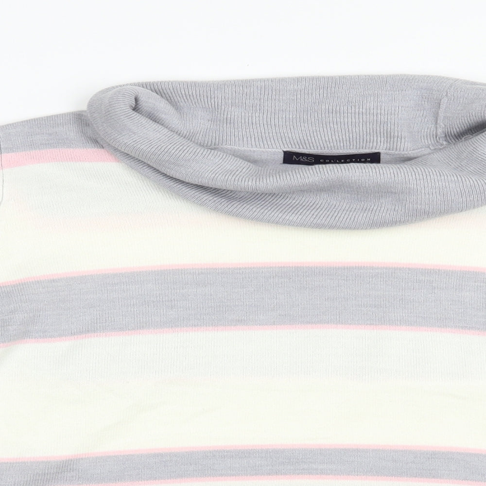 Marks and Spencer Womens Grey Roll Neck Striped Acrylic Pullover Jumper Size 18
