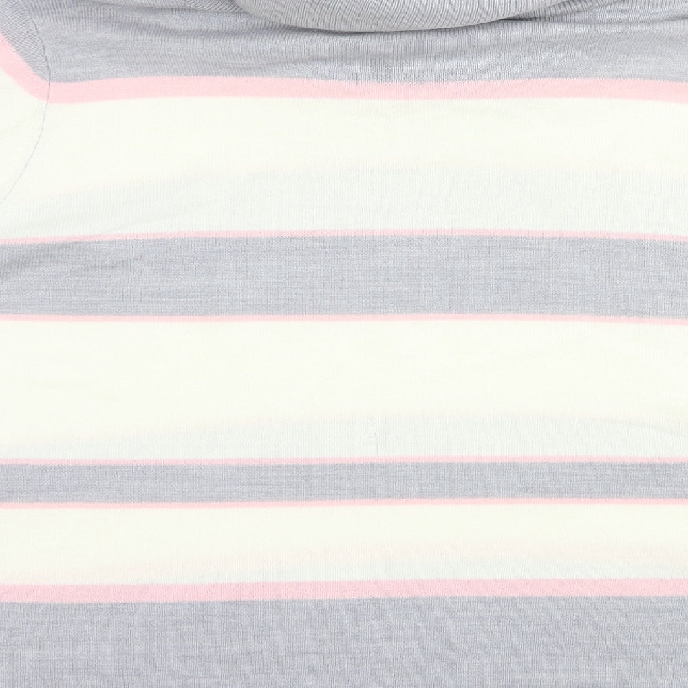 Marks and Spencer Womens Grey Roll Neck Striped Acrylic Pullover Jumper Size 18