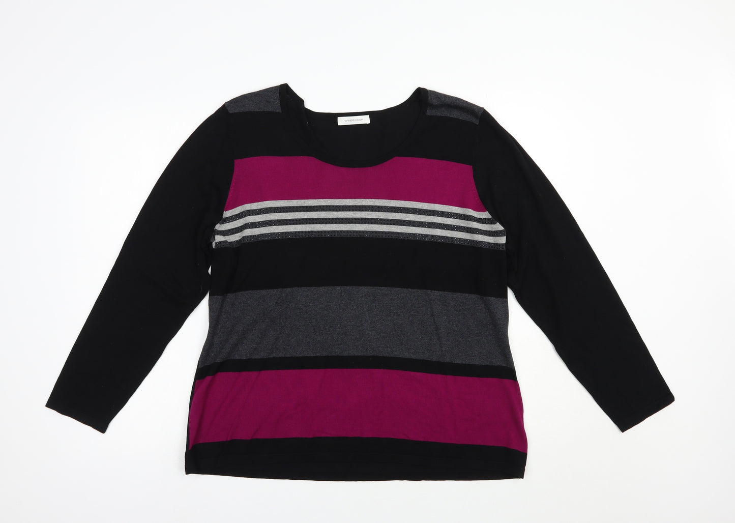 Windsmoor Womens Black Scoop Neck Striped Viscose Pullover Jumper Size L