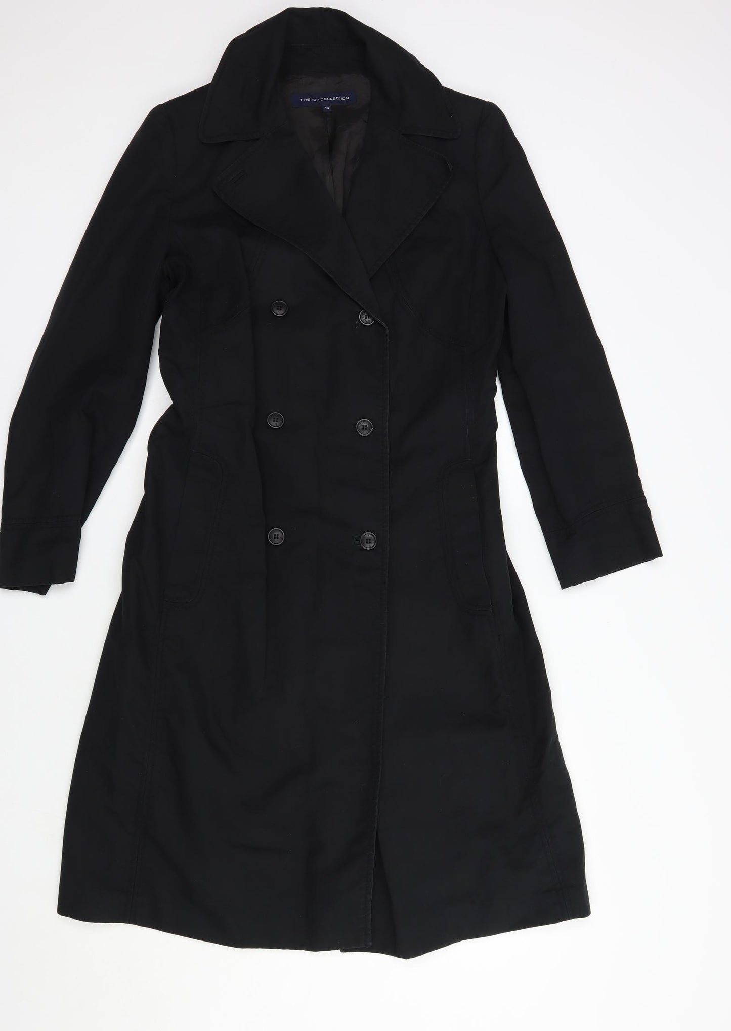 French Connection Womens Black   Trench Coat Coat Size 10  Button