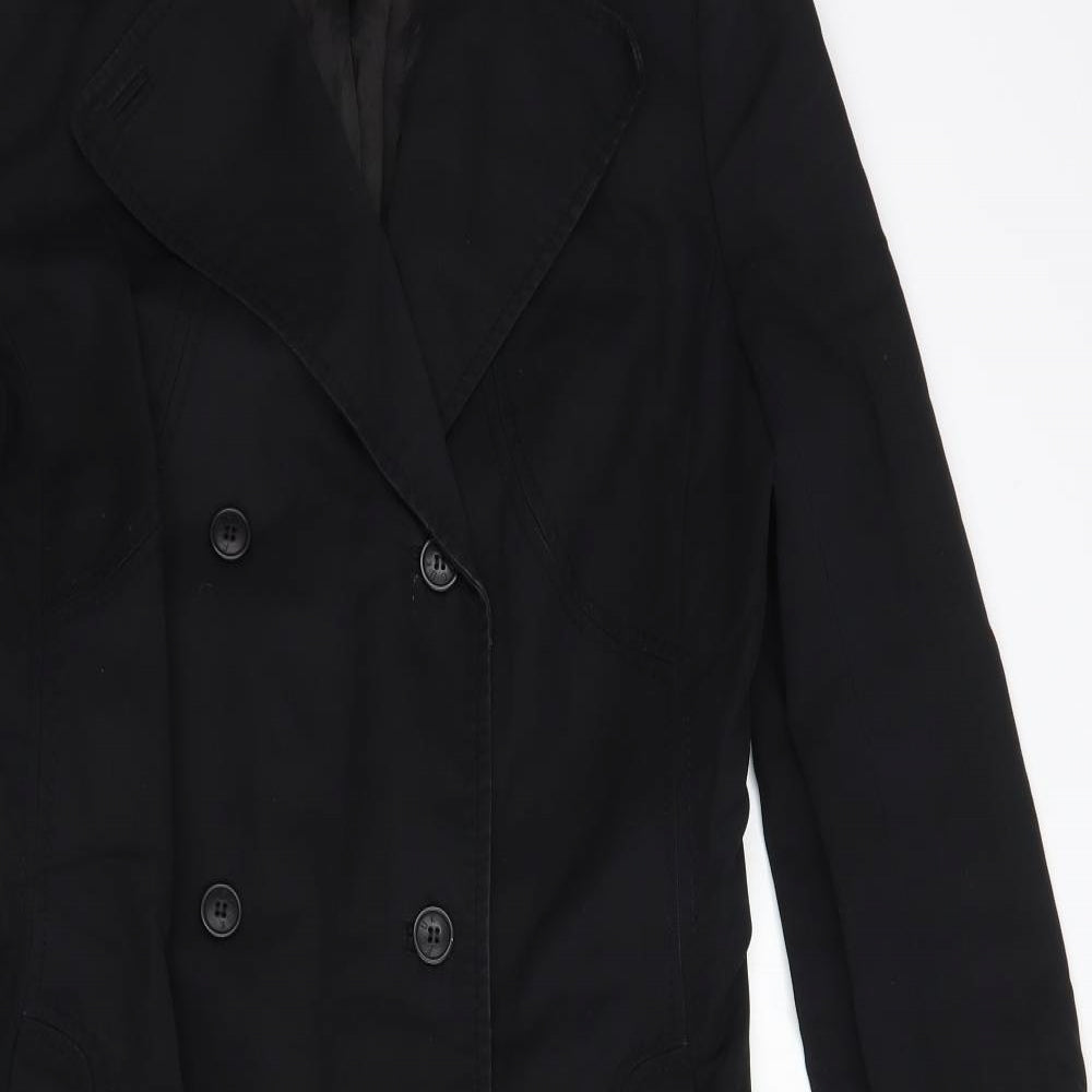 French Connection Womens Black   Trench Coat Coat Size 10  Button