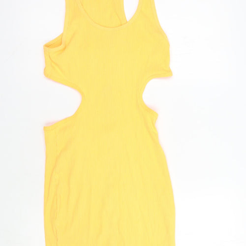 Bershka Womens Orange  Polyester Bodycon  Size S  Scoop Neck Pullover