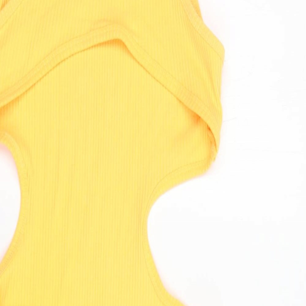 Bershka Womens Orange  Polyester Bodycon  Size S  Scoop Neck Pullover