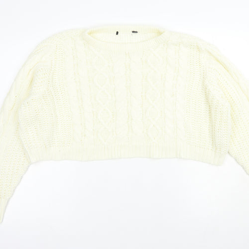 Brave Soul Womens Ivory Boat Neck  Acrylic Pullover Jumper Size M   - Cropped