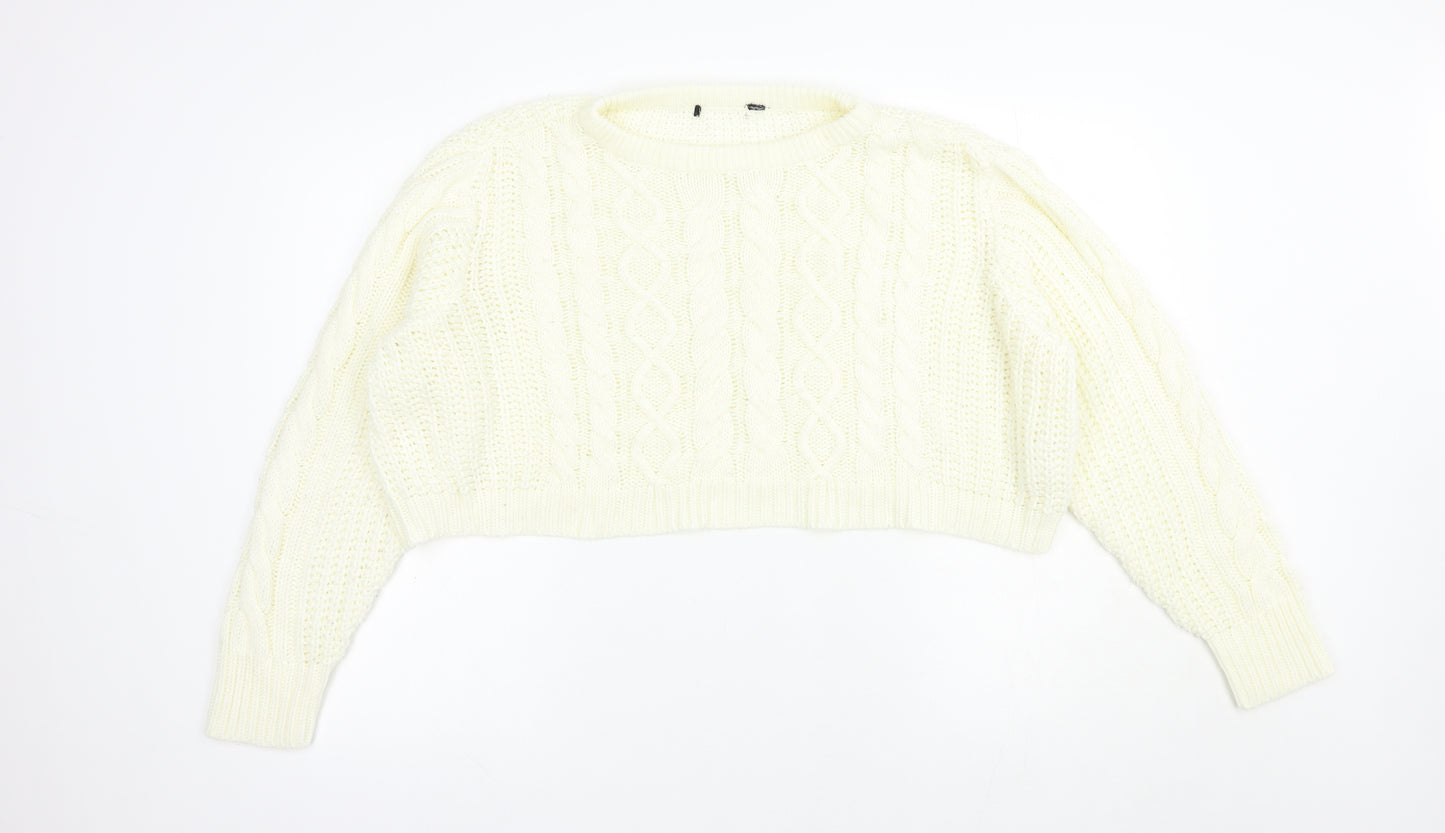 Brave Soul Womens Ivory Boat Neck  Acrylic Pullover Jumper Size M   - Cropped