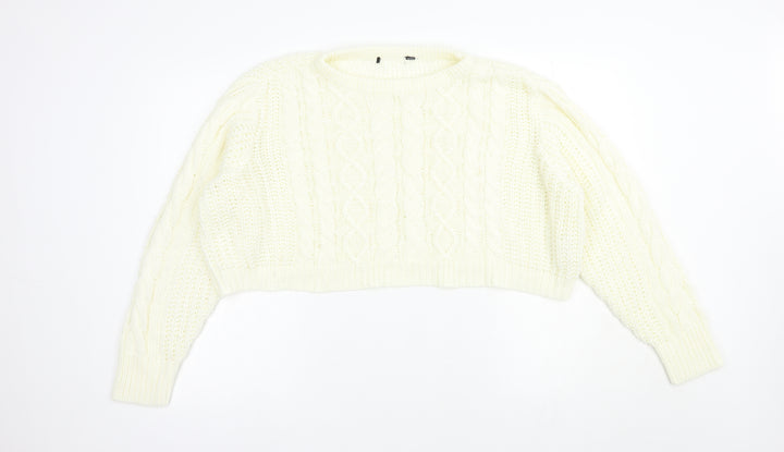 Brave Soul Womens Ivory Boat Neck  Acrylic Pullover Jumper Size M   - Cropped