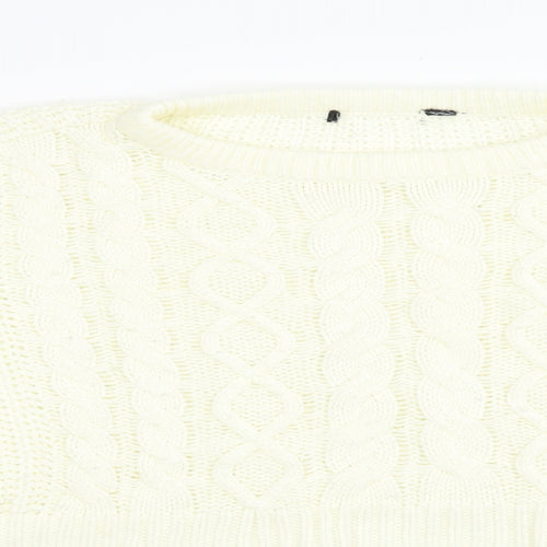 Brave Soul Womens Ivory Boat Neck  Acrylic Pullover Jumper Size M   - Cropped