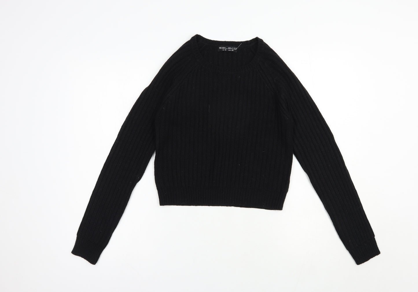 Select Womens Black Scoop Neck  Acrylic Pullover Jumper Size 10