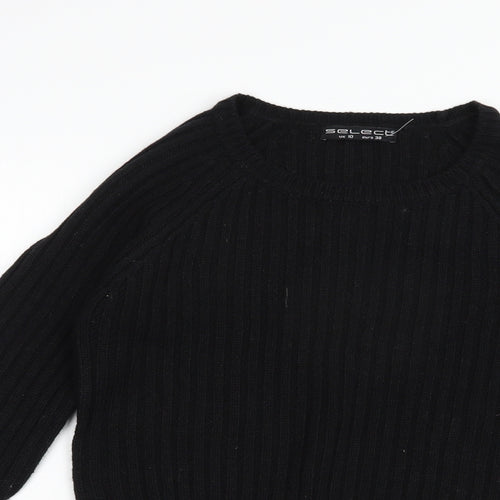 Select Womens Black Scoop Neck  Acrylic Pullover Jumper Size 10