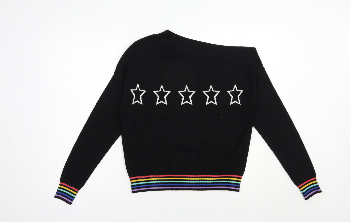 River Island Womens Black Boat Neck  Viscose Pullover Jumper Size 8   - Stars