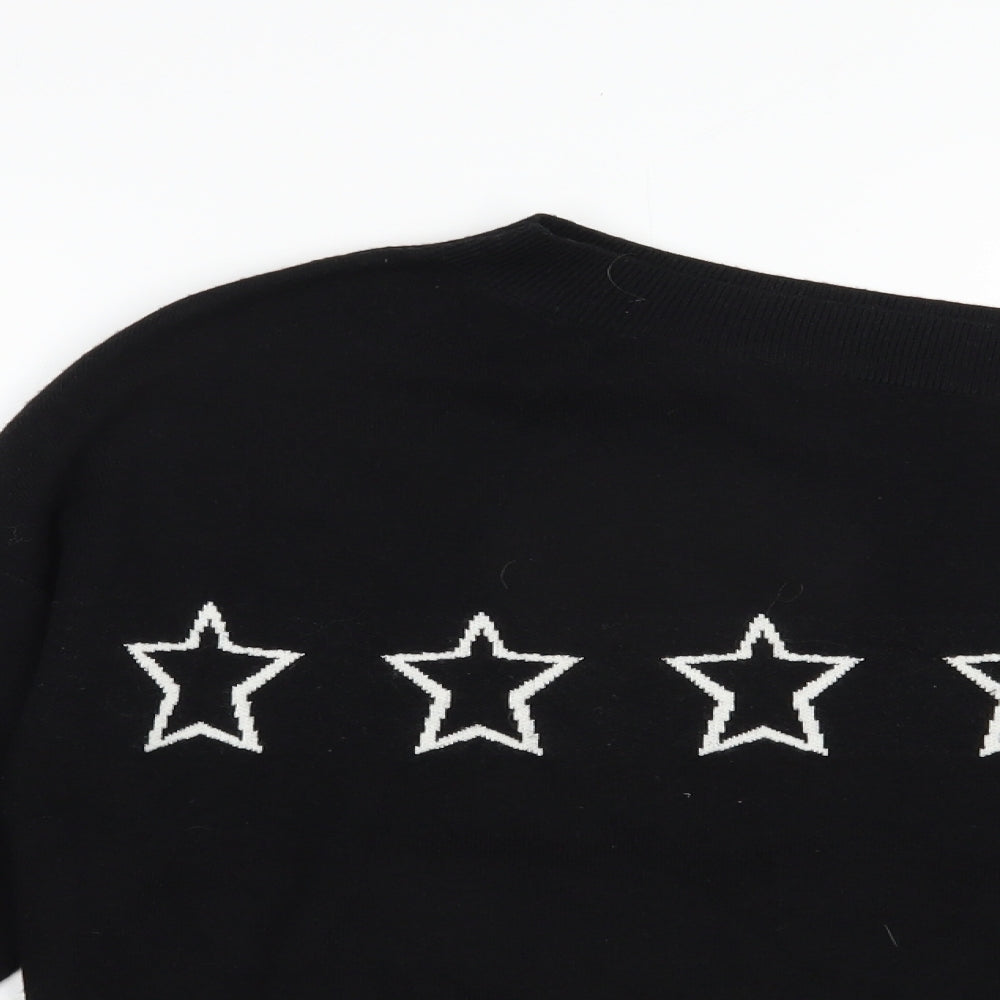 River Island Womens Black Boat Neck  Viscose Pullover Jumper Size 8   - Stars