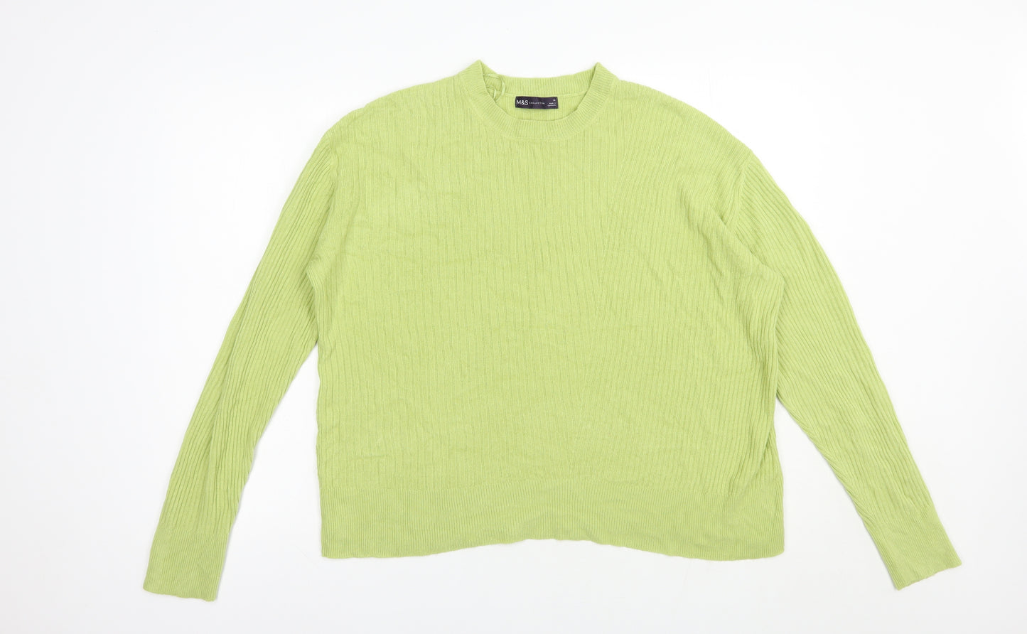 Marks and Spencer Womens Green Crew Neck  Acrylic Pullover Jumper Size 14