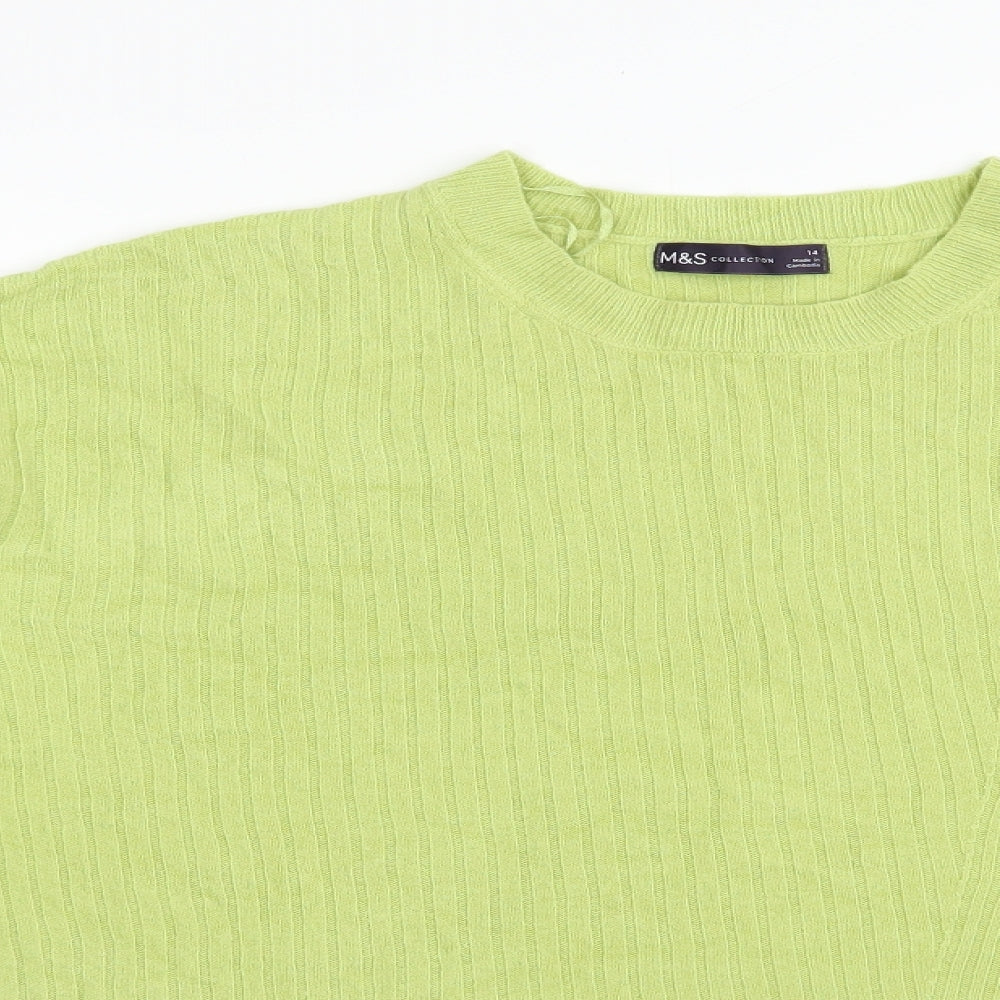 Marks and Spencer Womens Green Crew Neck  Acrylic Pullover Jumper Size 14