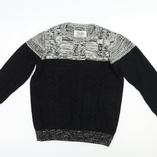 Premium Authentic Boys Black Crew Neck Colourblock Cotton Pullover Jumper Size 10-11 Years  Pullover