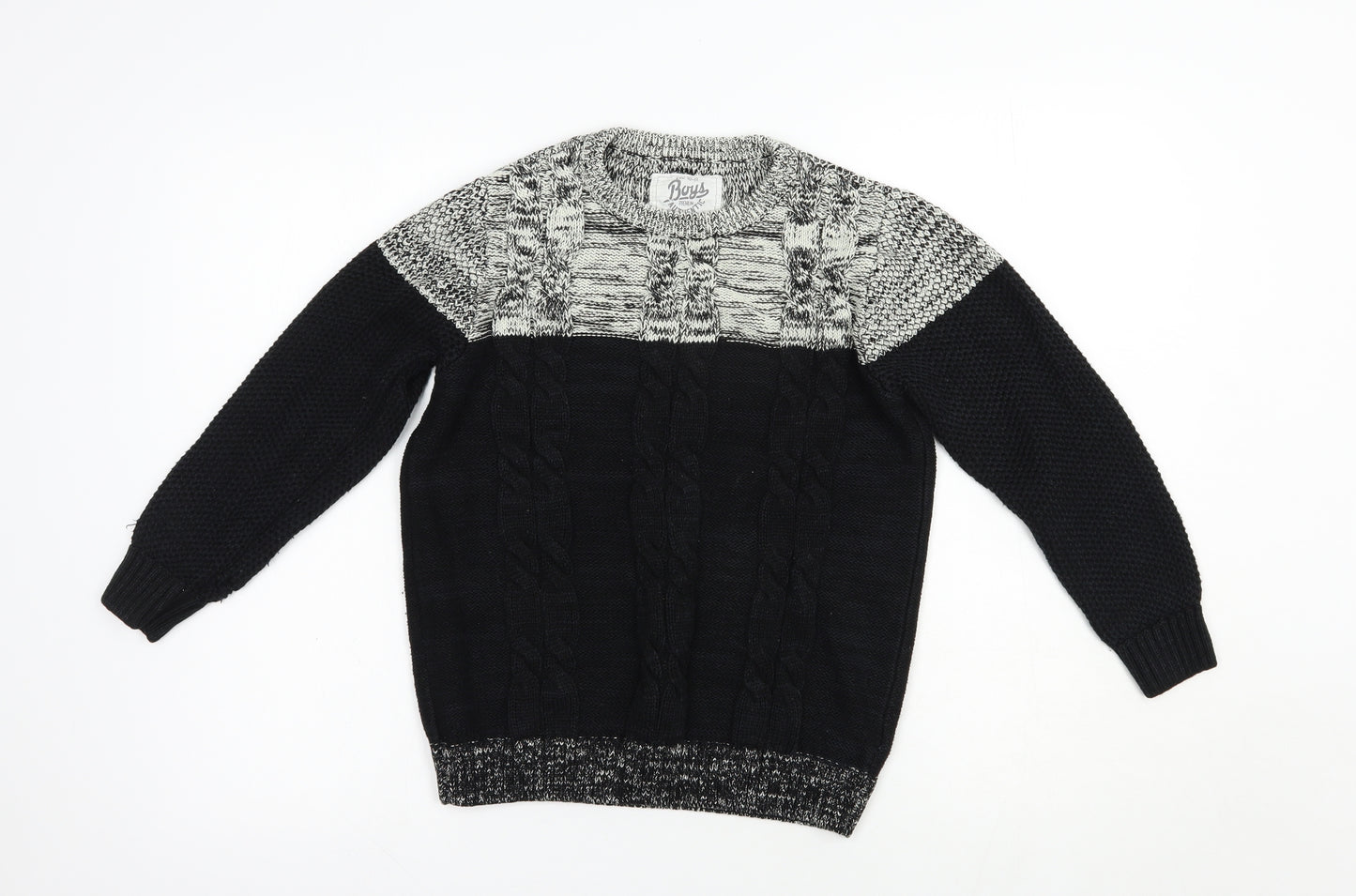 Premium Authentic Boys Black Crew Neck Colourblock Cotton Pullover Jumper Size 10-11 Years  Pullover