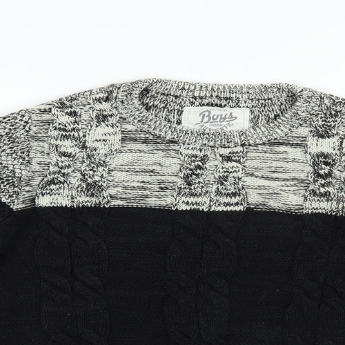 Premium Authentic Boys Black Crew Neck Colourblock Cotton Pullover Jumper Size 10-11 Years  Pullover