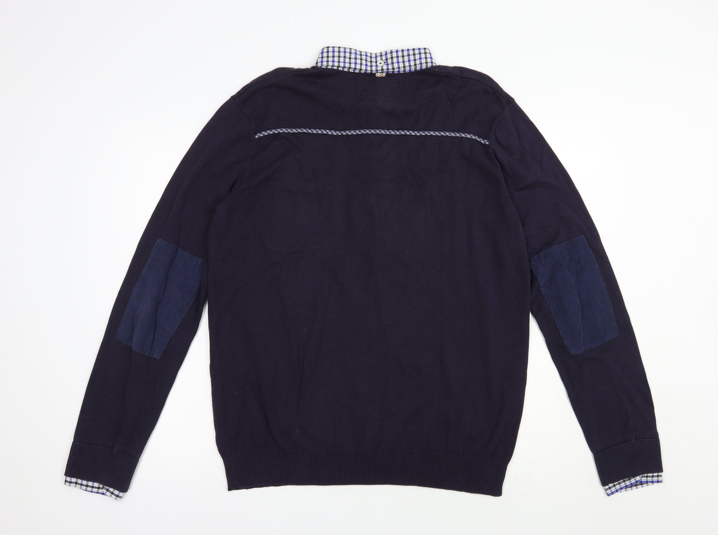 Peter Werth Mens Blue Collared Plaid Cotton Pullover Jumper Size L