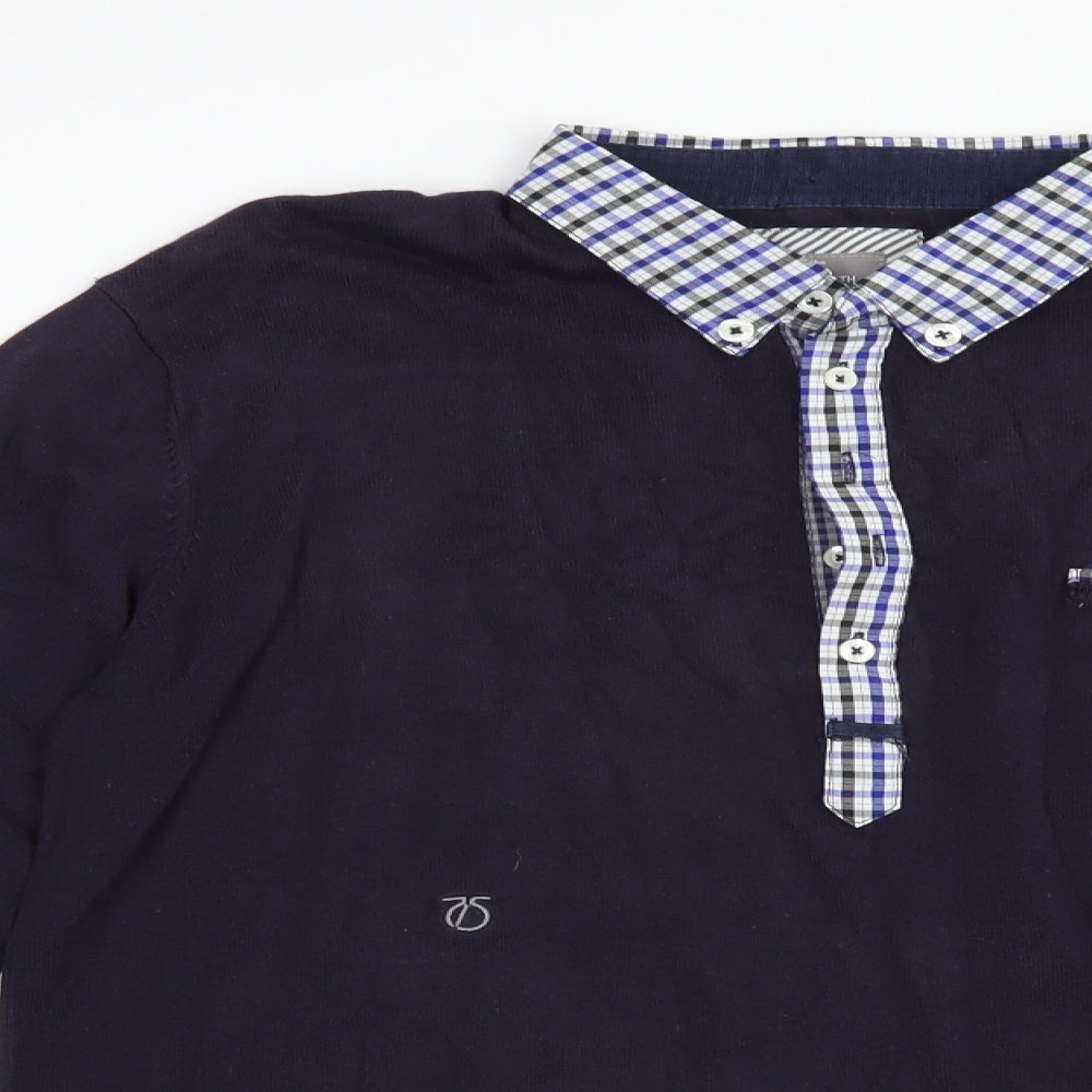 Peter Werth Mens Blue Collared Plaid Cotton Pullover Jumper Size L