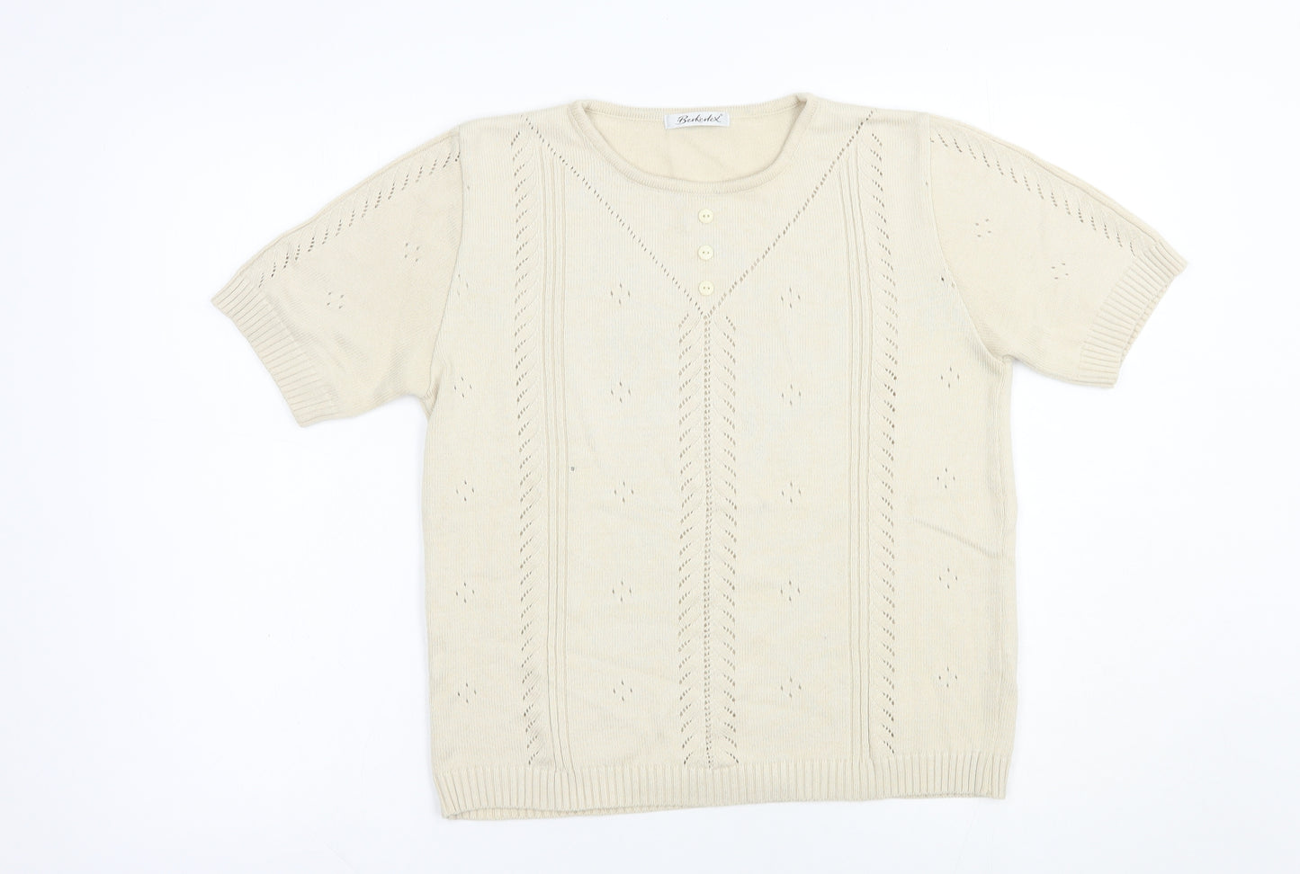 Berkertex Womens Beige Crew Neck  Cotton Pullover Jumper Size 10