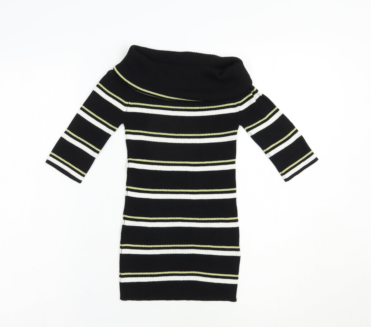 NEXT Womens Black Roll Neck Striped Viscose Pullover Jumper Size 6