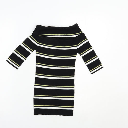 NEXT Womens Black Roll Neck Striped Viscose Pullover Jumper Size 6